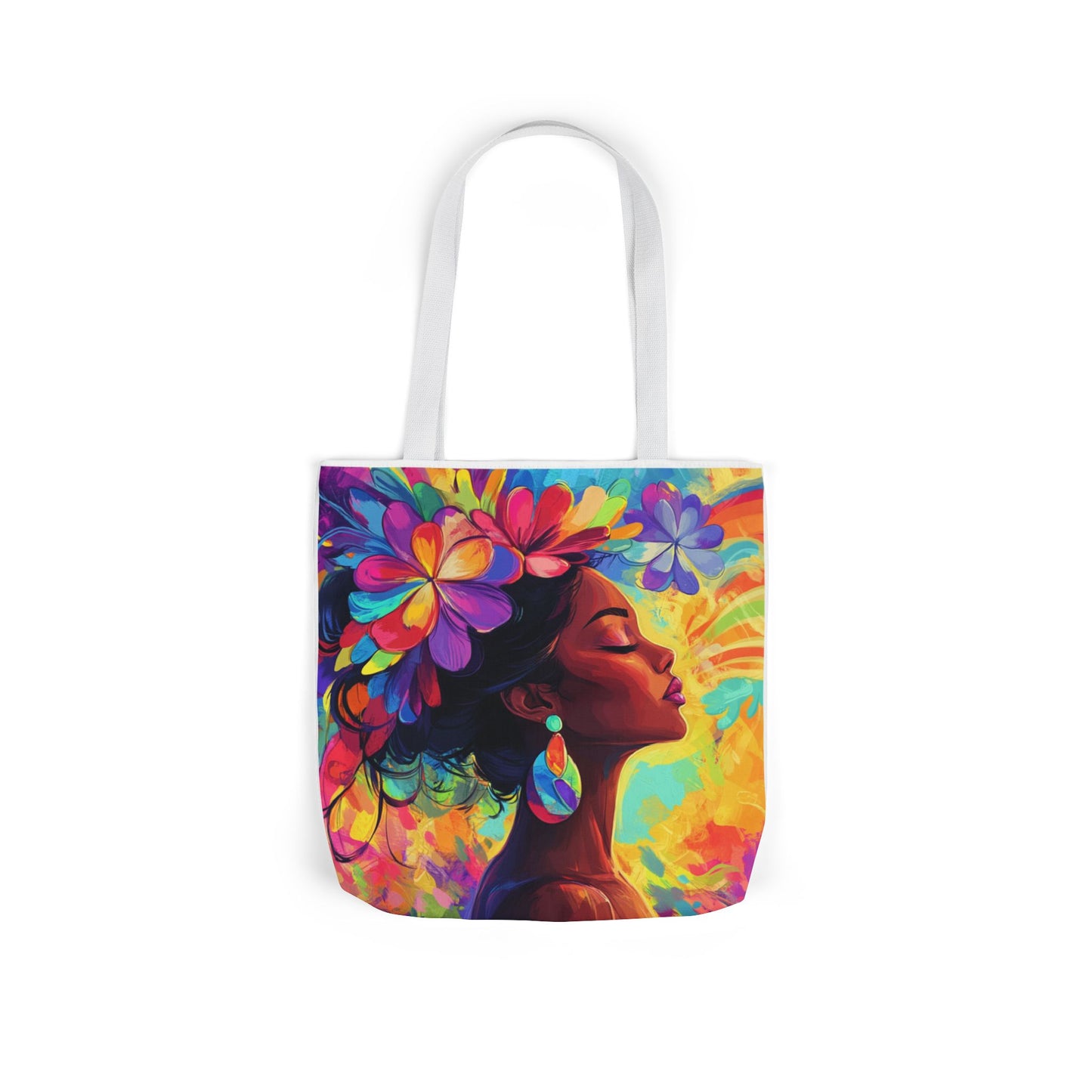 Colorful Floral Canvas Tote Bag - Vibrant Boho Design for Everyday Use