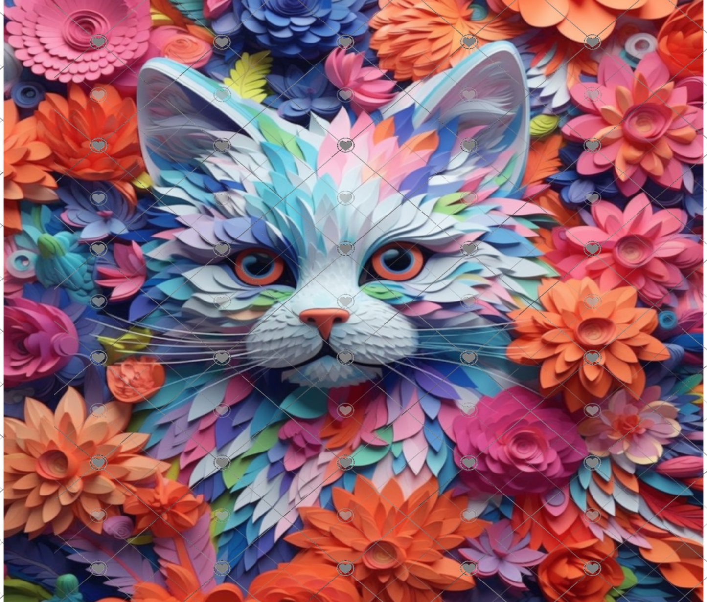 3D Colorful Cats with flowers Bundle- 11 tumbler wraps