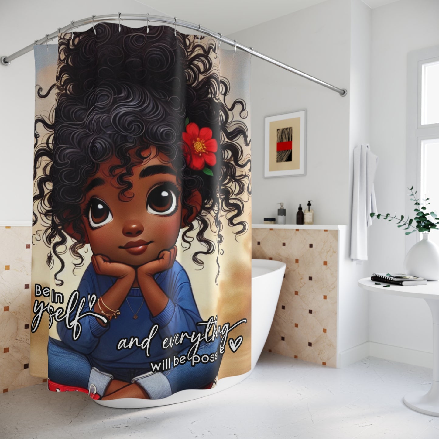Inspirational Girl Shower Curtain - "Believe In Yourself" Floral Design