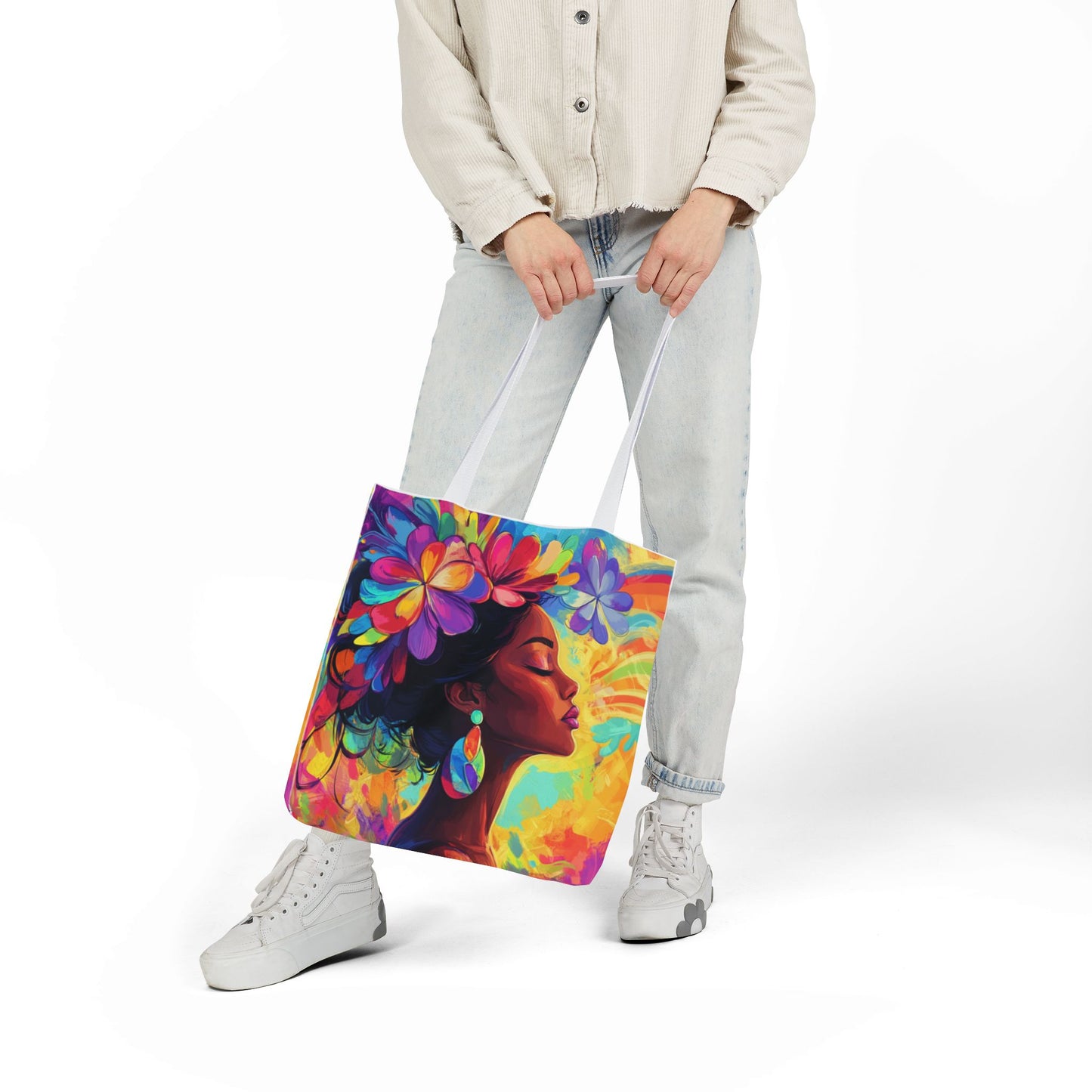 Colorful Floral Canvas Tote Bag - Vibrant Boho Design for Everyday Use