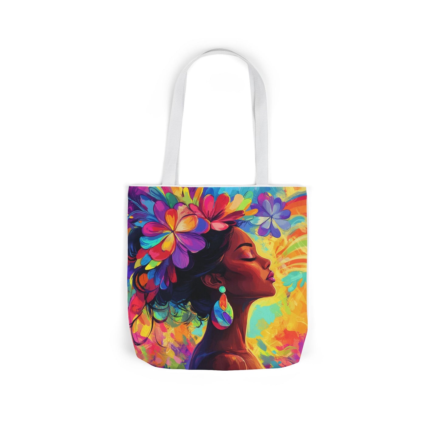 Colorful Floral Canvas Tote Bag - Vibrant Boho Design for Everyday Use