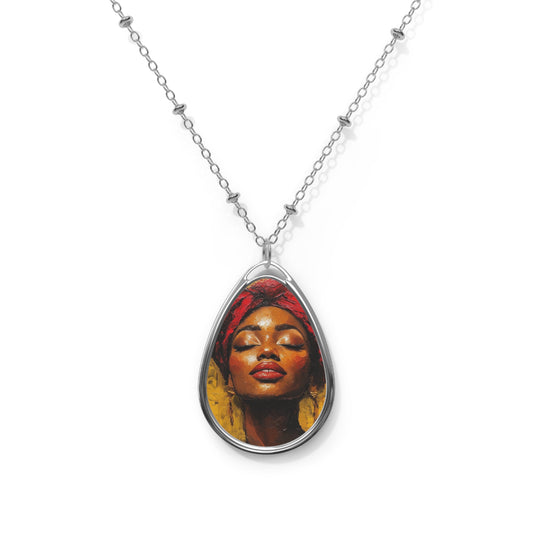 Artistic Oval Necklace - Empowering Female Portrait Pendant