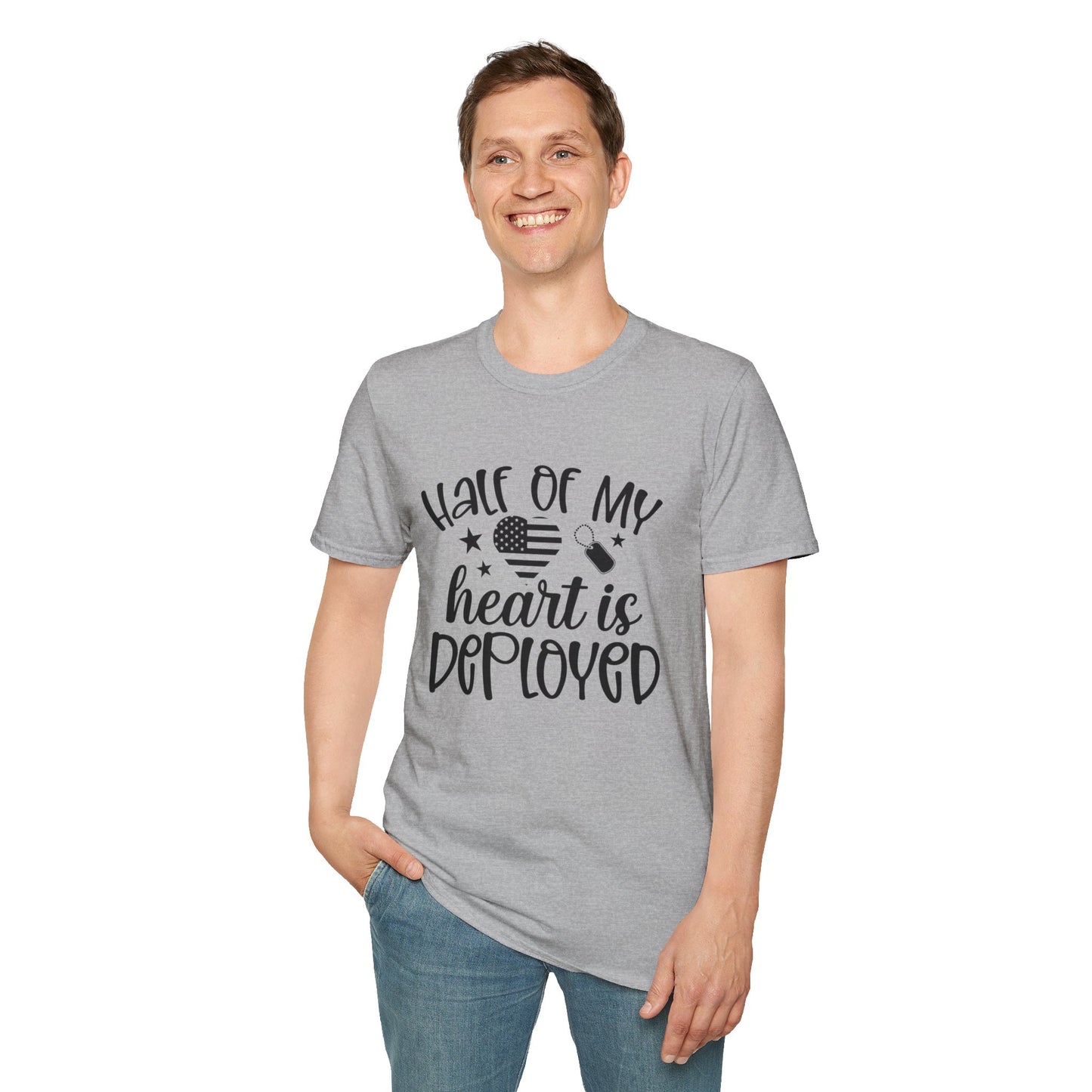 Unisex Softstyle T-Shirt - half of my heart is deployed