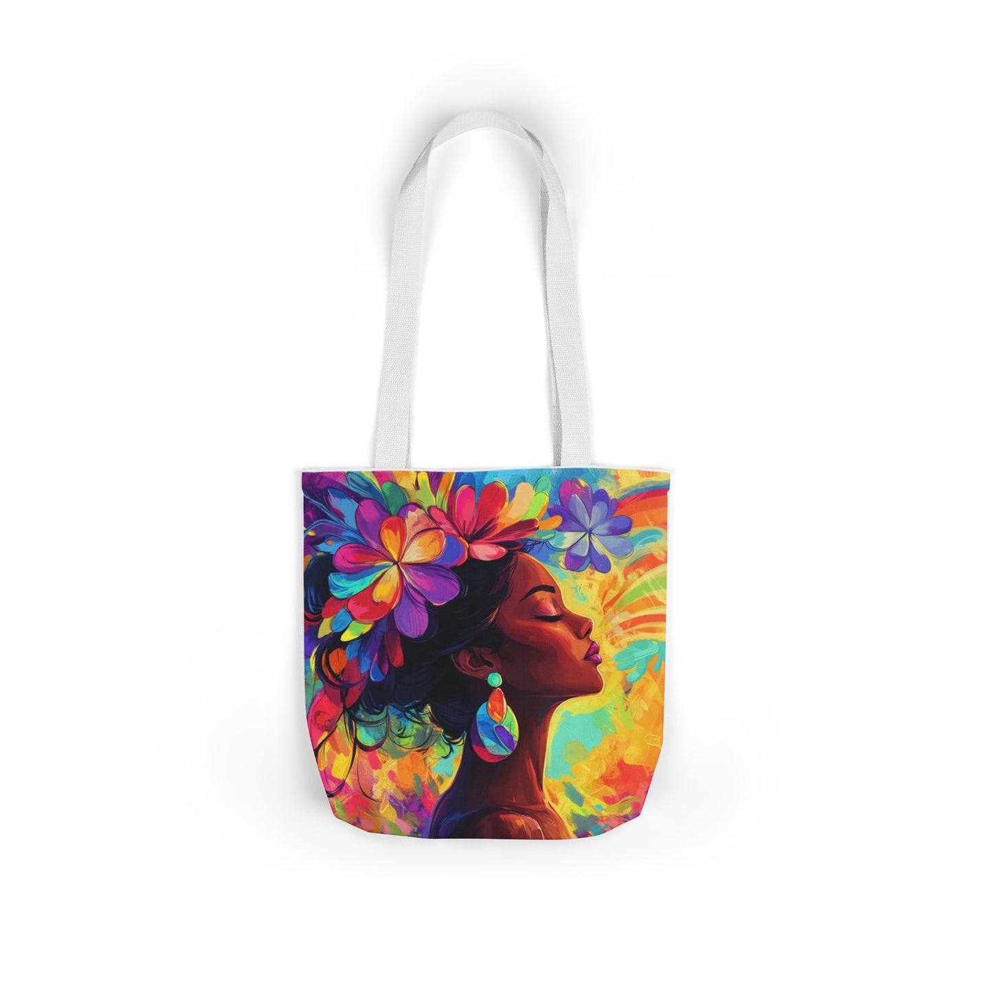 Colorful Floral Canvas Tote Bag - Vibrant Boho Design for Everyday Use