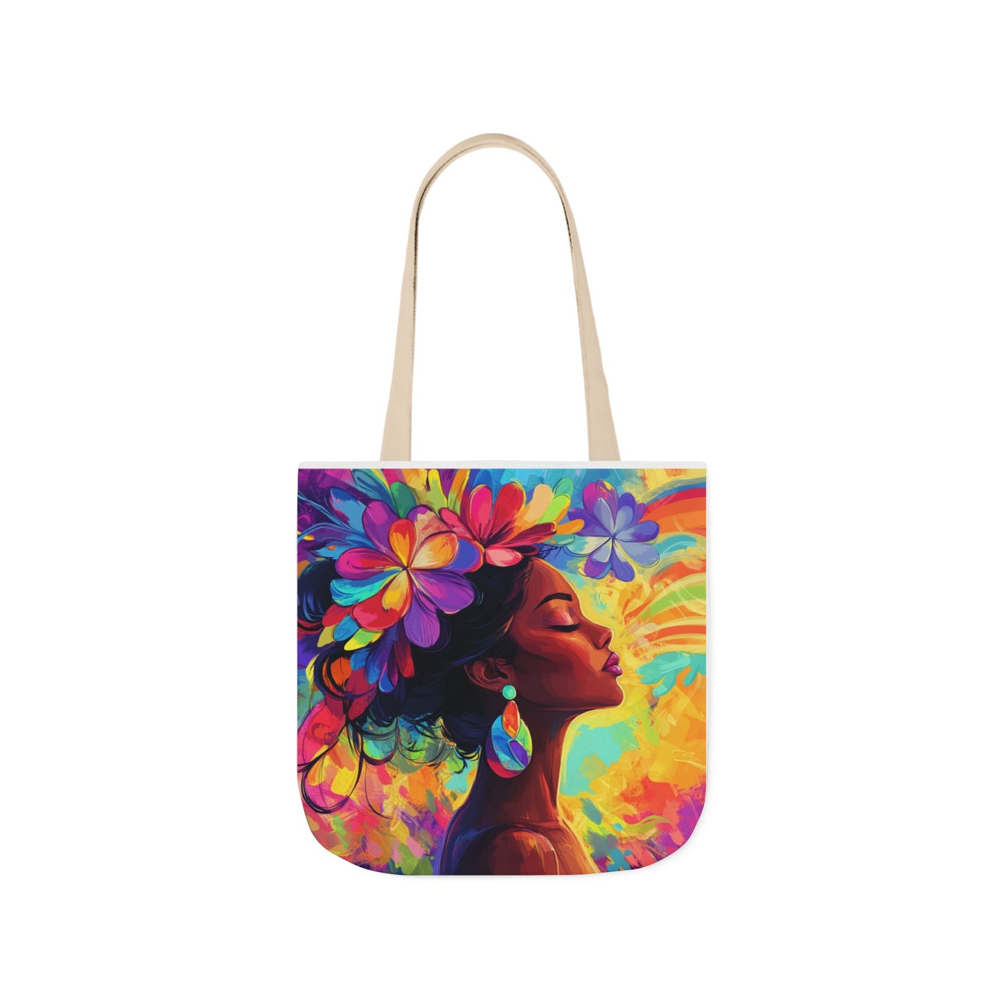 Colorful Floral Canvas Tote Bag - Vibrant Boho Design for Everyday Use