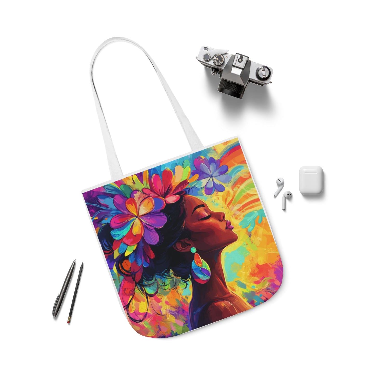 Colorful Floral Canvas Tote Bag - Vibrant Boho Design for Everyday Use