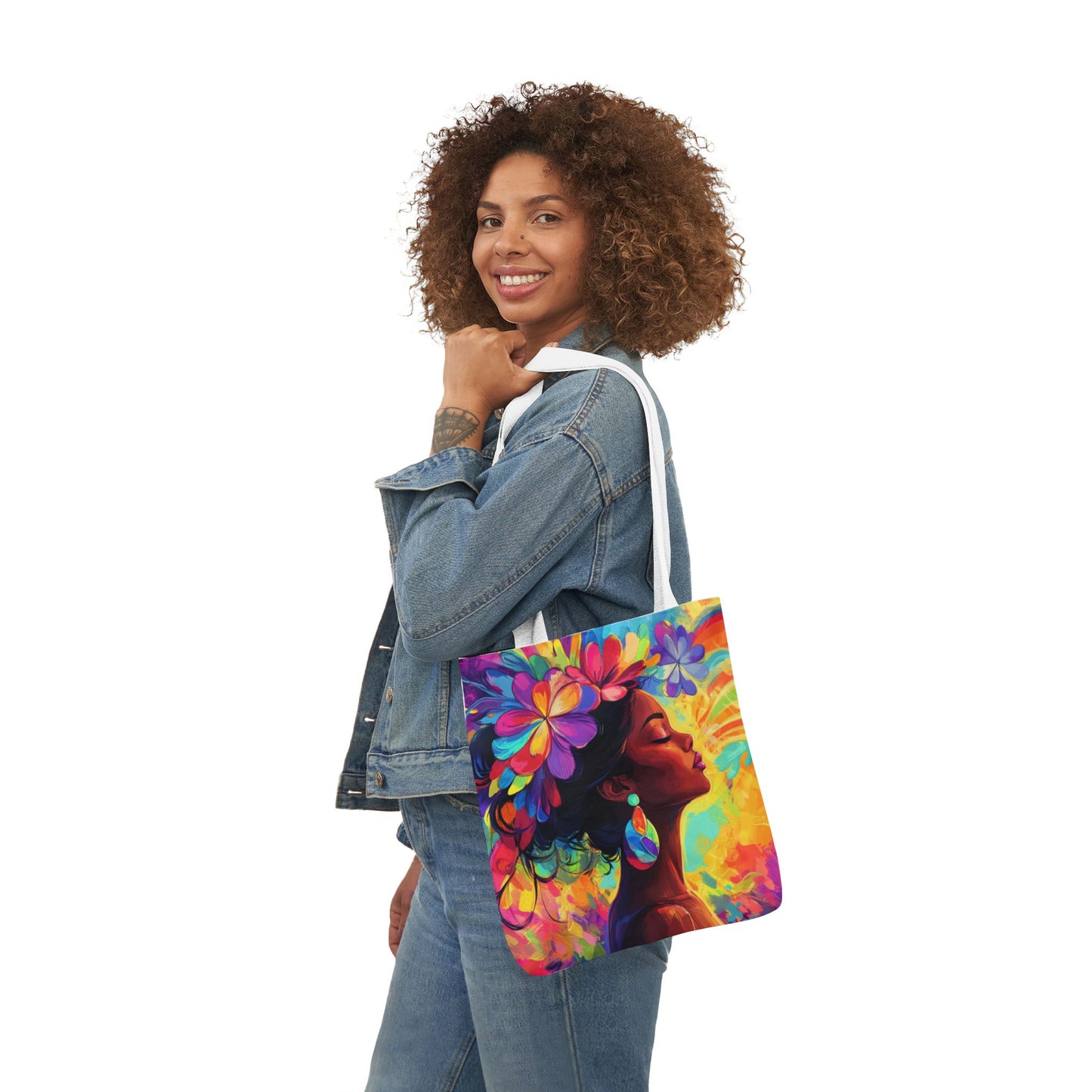 Colorful Floral Canvas Tote Bag - Vibrant Boho Design for Everyday Use