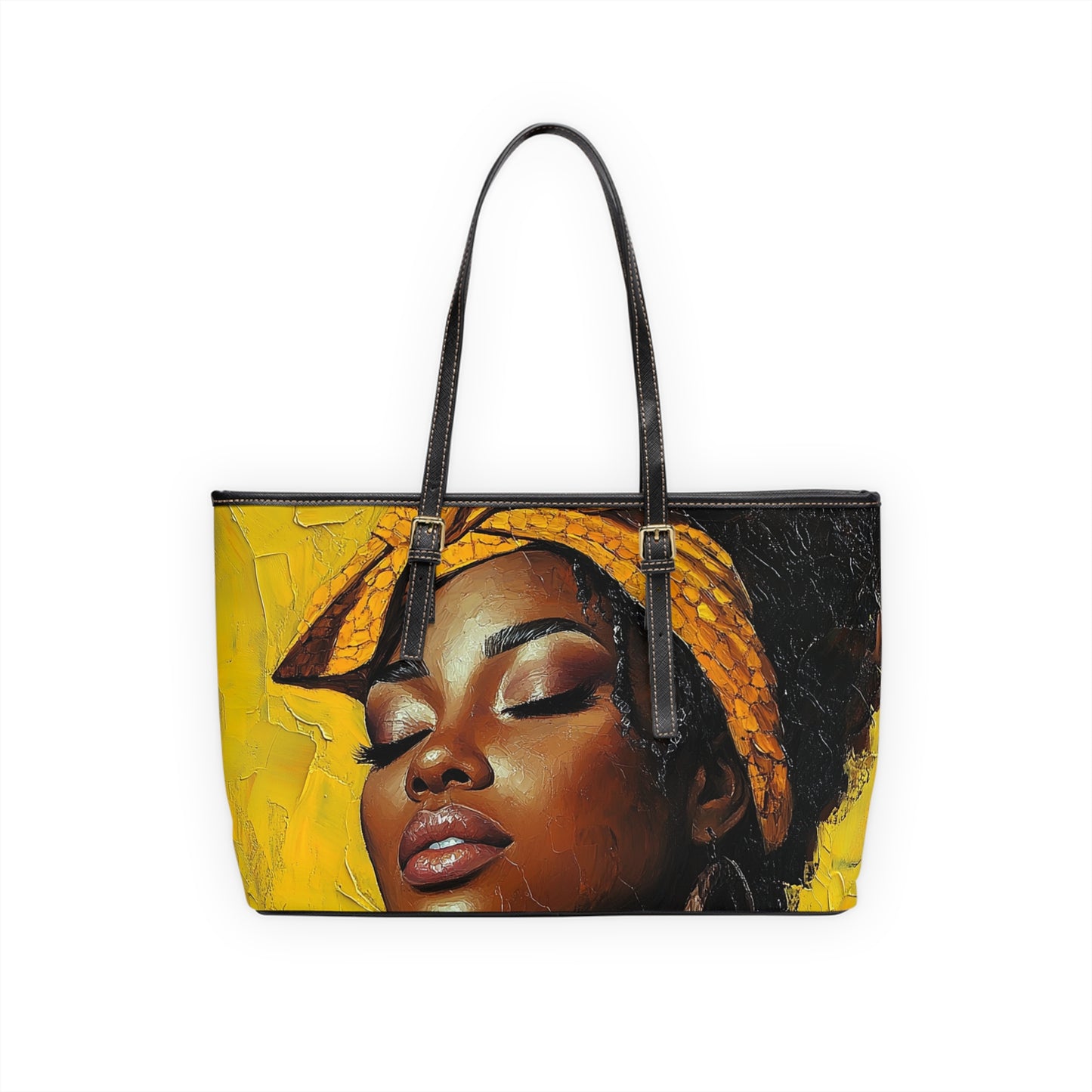 Artistic PU Leather Shoulder Bag - Vibrant Yellow Design