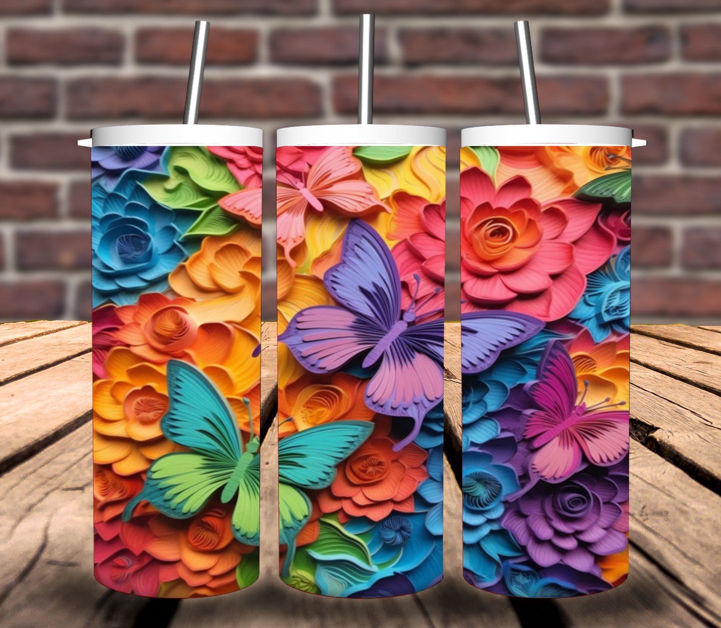 3D Butterfly Tumbler Wrap for 20oz Straight Tumbler - Bundle of 5 images