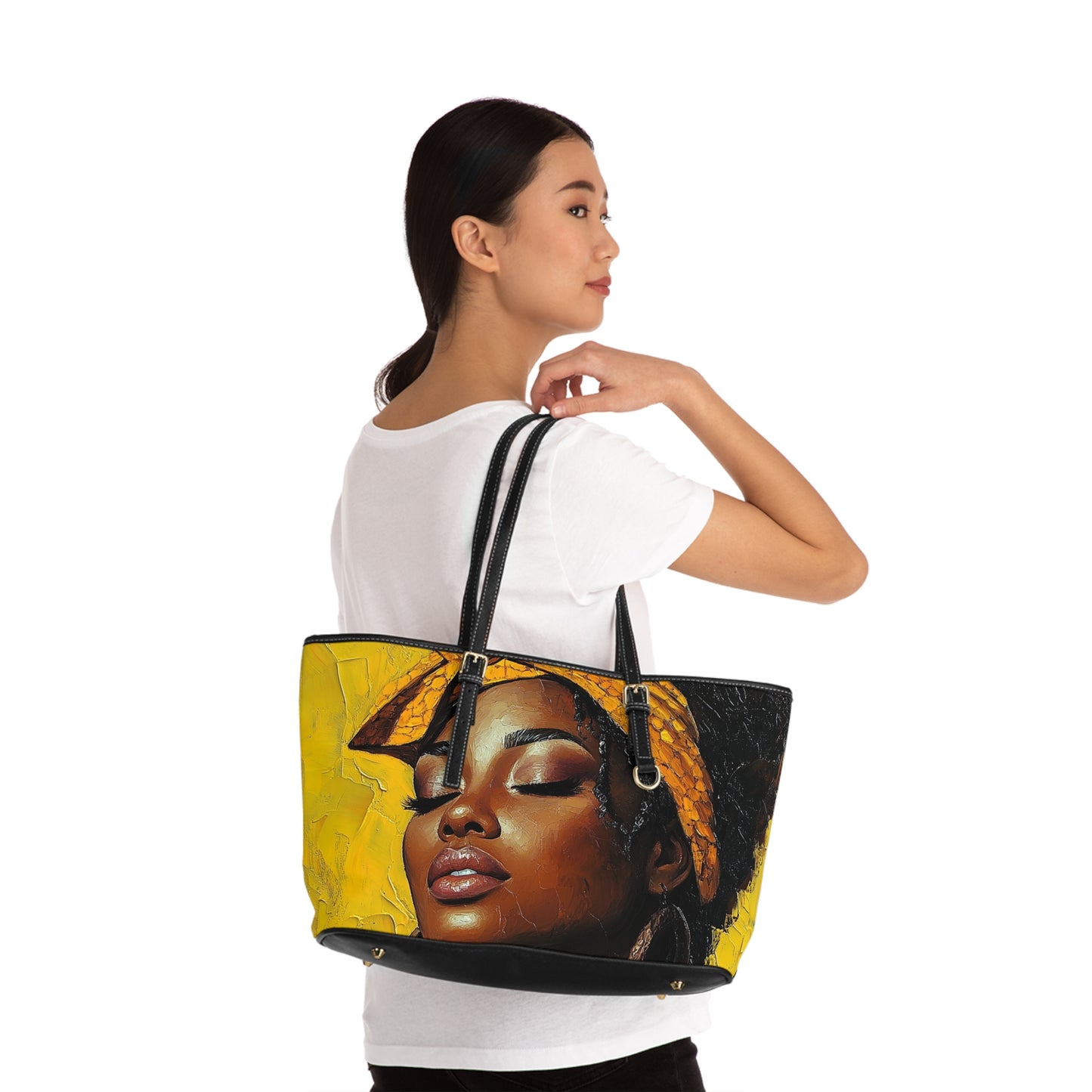 Artistic PU Leather Shoulder Bag - Vibrant Yellow Design