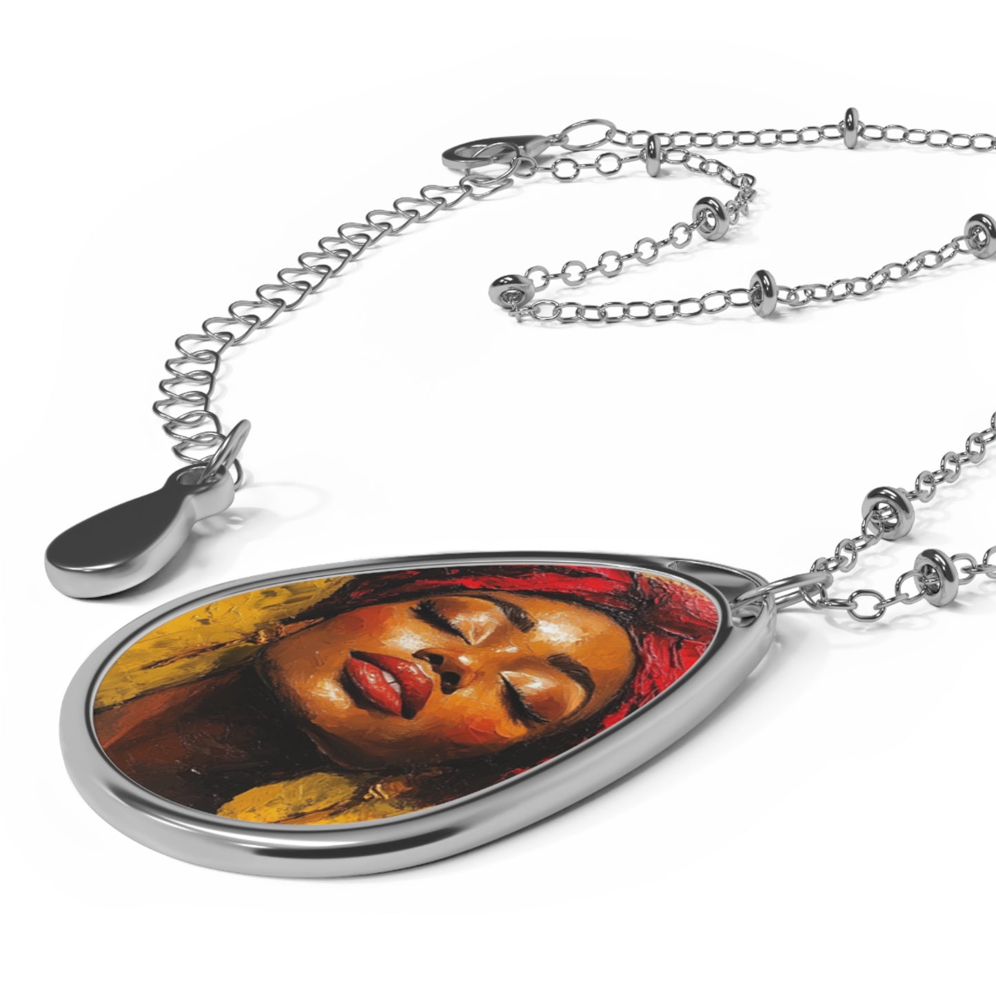 Artistic Oval Necklace - Empowering Female Portrait Pendant