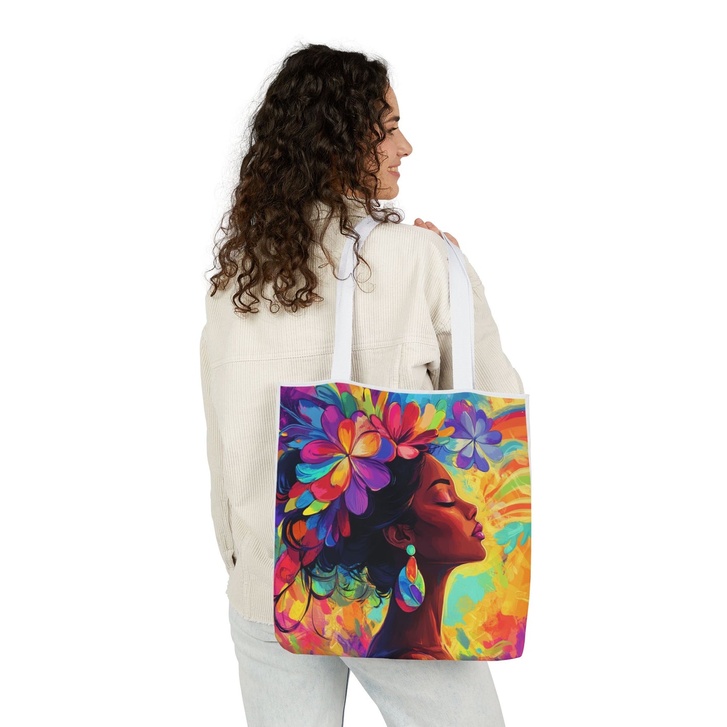 Colorful Floral Canvas Tote Bag - Vibrant Boho Design for Everyday Use