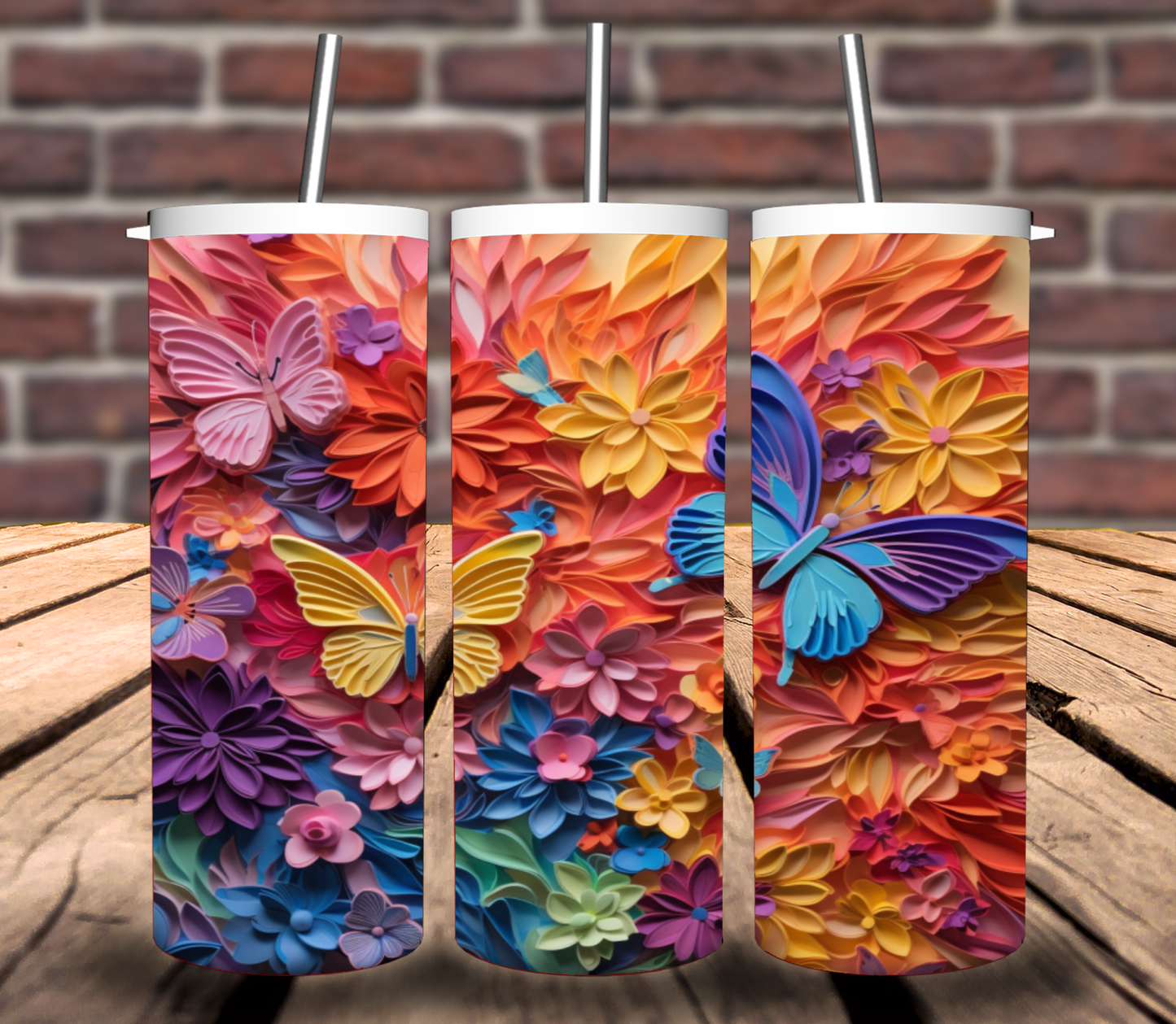 3D Butterfly Tumbler Wrap for 20oz Straight Tumbler - Bundle of 5 images