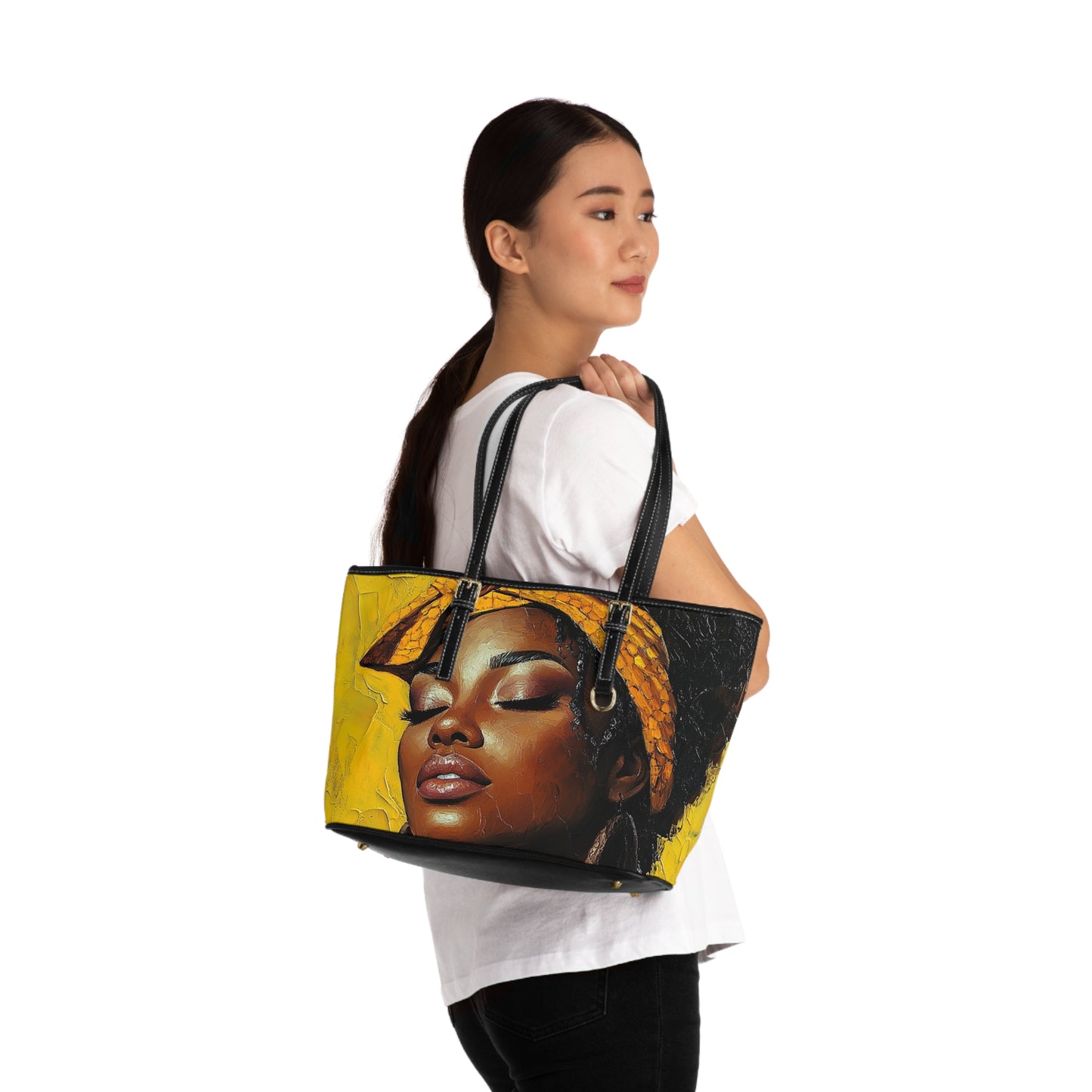 Artistic PU Leather Shoulder Bag - Vibrant Yellow Design