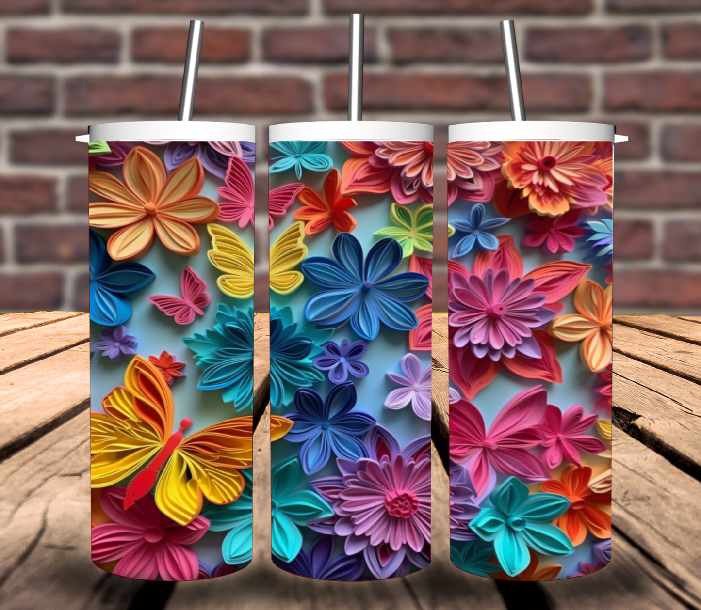 3D Butterfly Tumbler Wrap for 20oz Straight Tumbler - Bundle of 5 images