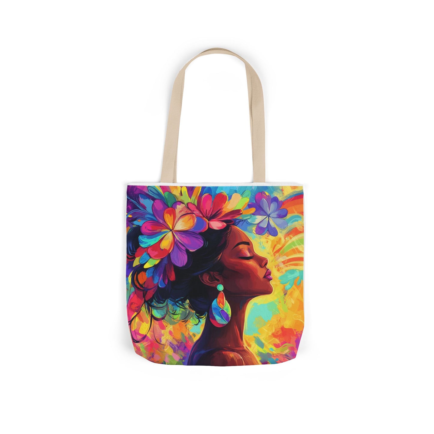 Colorful Floral Canvas Tote Bag - Vibrant Boho Design for Everyday Use