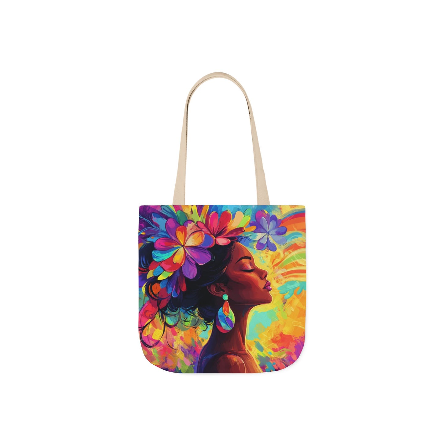 Colorful Floral Canvas Tote Bag - Vibrant Boho Design for Everyday Use