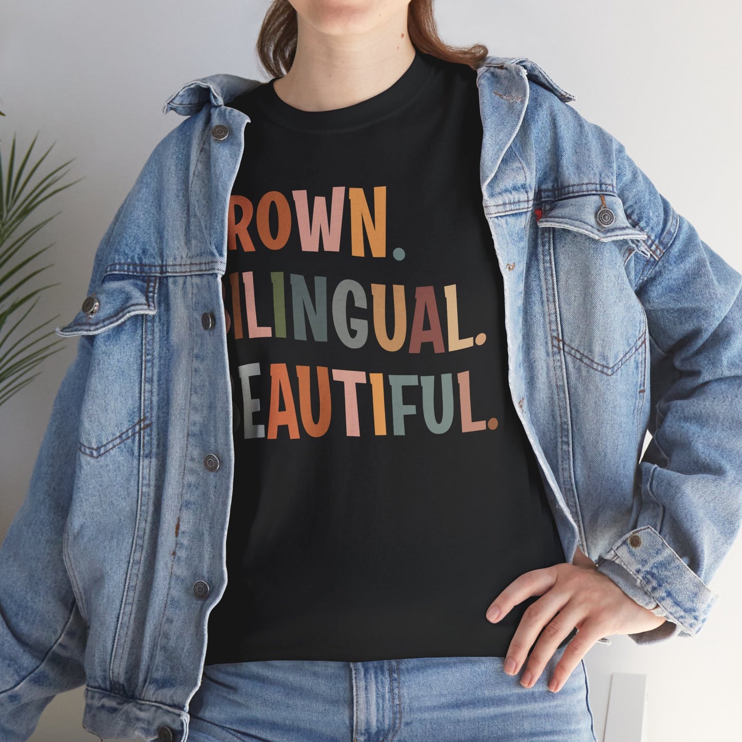 Unisex Heavy Cotton Tee - 'Brown. Bilingual. Beautiful.' Inspirational Shirt