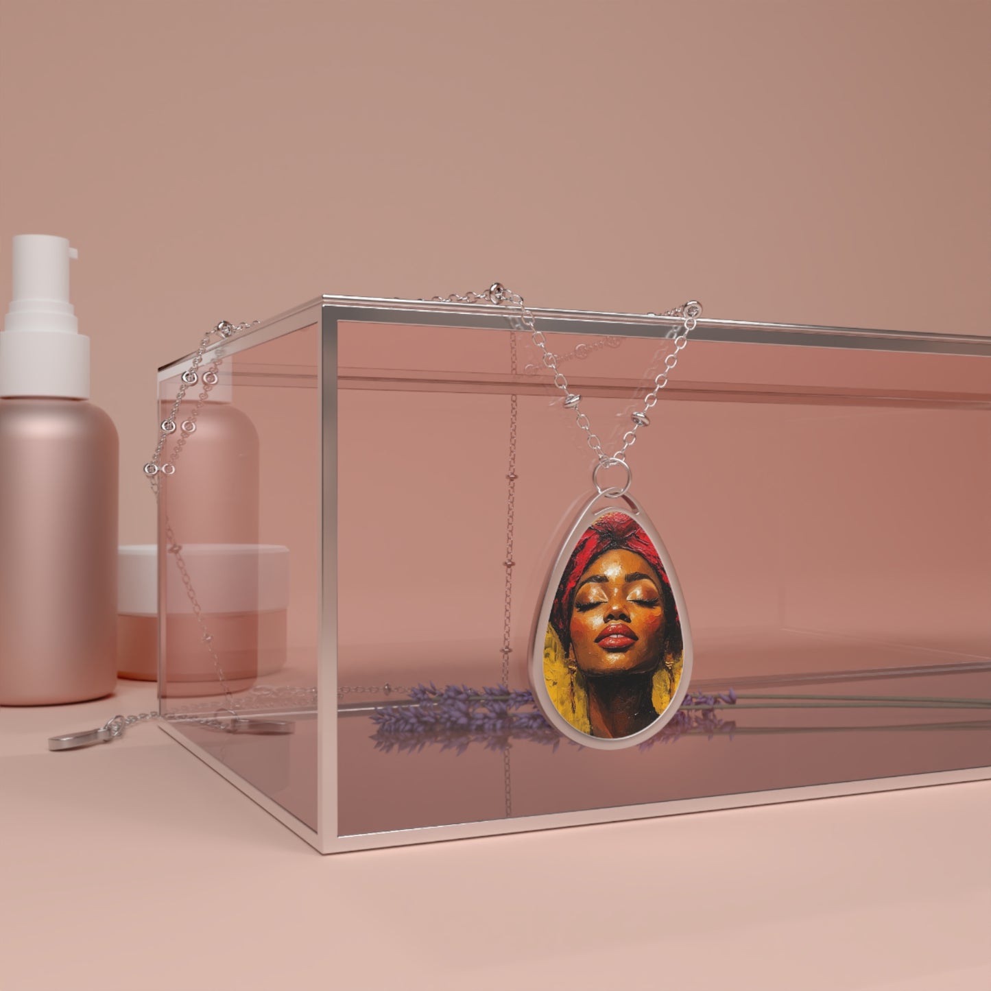 Artistic Oval Necklace - Empowering Female Portrait Pendant