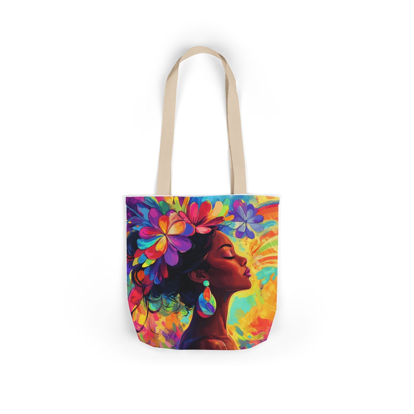 Colorful Floral Canvas Tote Bag - Vibrant Boho Design for Everyday Use