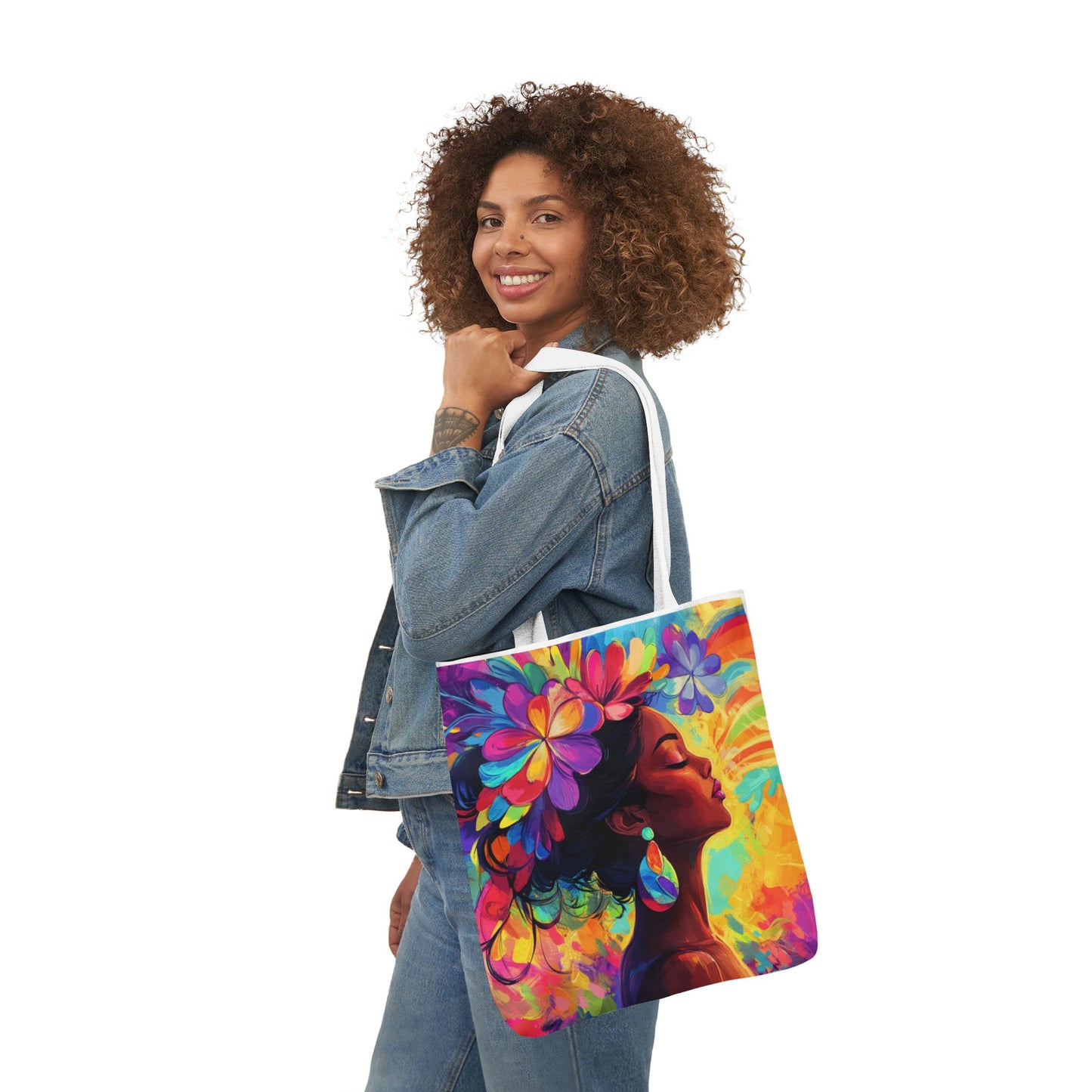 Colorful Floral Canvas Tote Bag - Vibrant Boho Design for Everyday Use