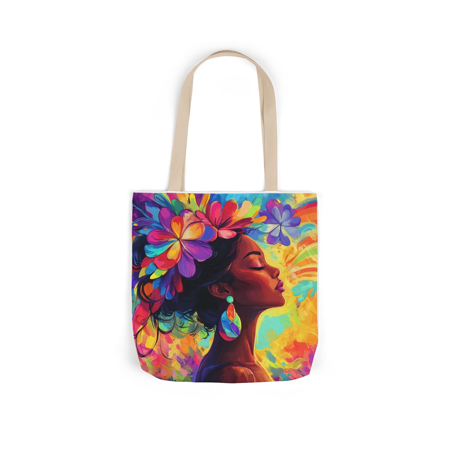 Colorful Floral Canvas Tote Bag - Vibrant Boho Design for Everyday Use