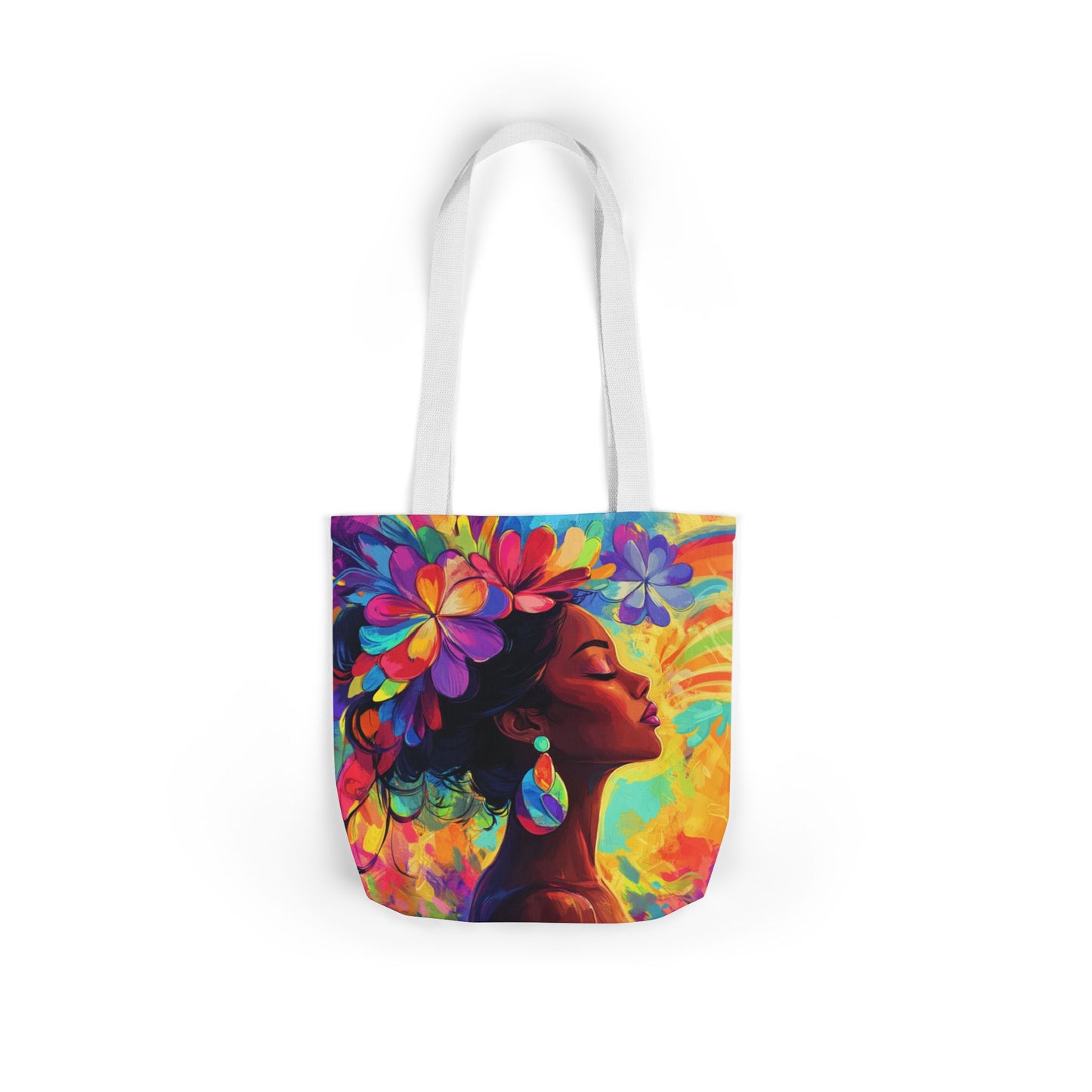 Colorful Floral Canvas Tote Bag - Vibrant Boho Design for Everyday Use