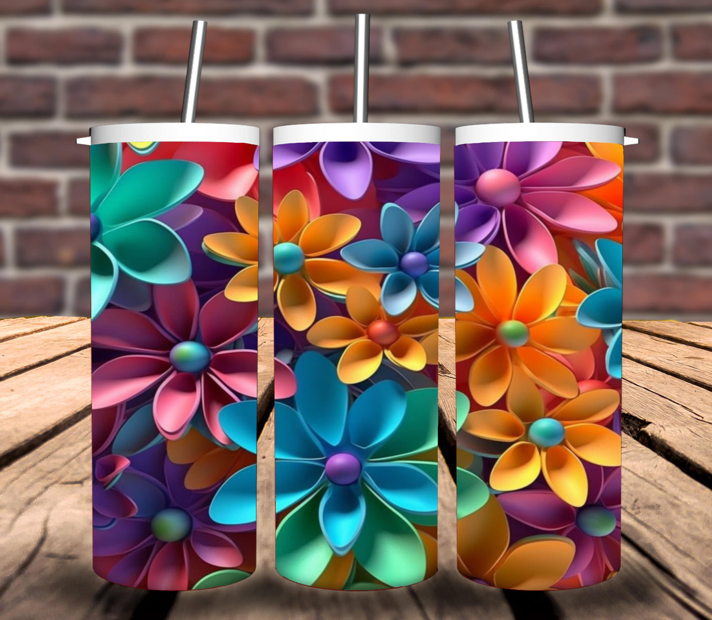 3D Colorful Tumbler Wrap (Flowers) - Bundle of 5 wraps + 5 BONUS Files