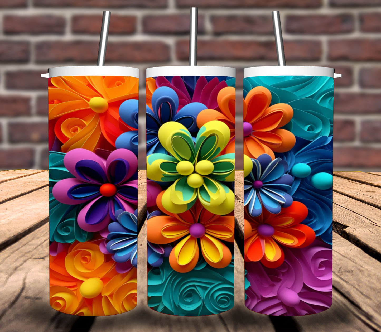 3D Colorful Tumbler Wrap (Flowers) - Bundle of 5 wraps + 5 BONUS Files