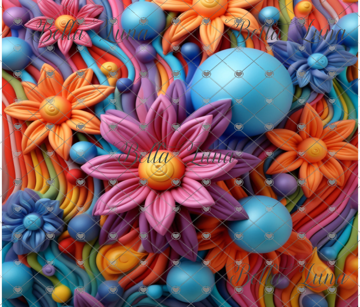 3D Colorful Tumbler Wrap (Flowers) - Bundle of 5 wraps + 5 BONUS Files