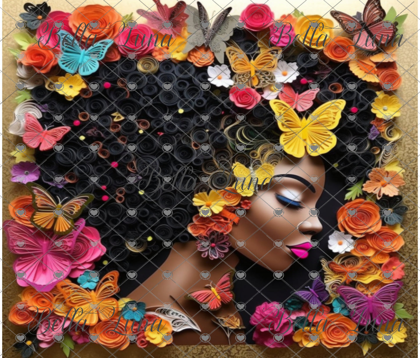 3D Beautiful Woman with Colorful Flowers and Butterflies Tumbler Wrap for 20 oz Tumblers (Straight)