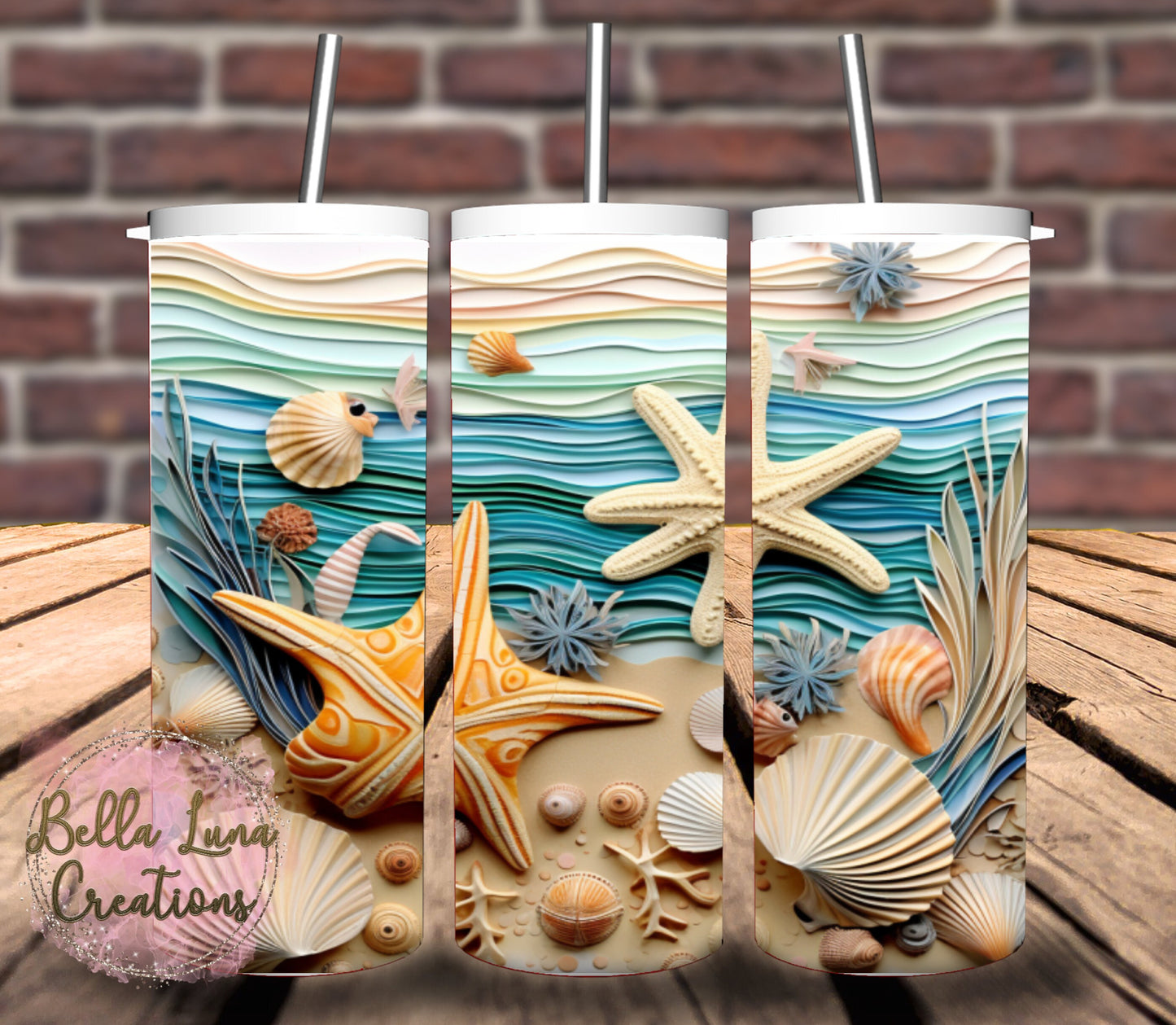 3D Beach Scene Tumbler Wrap