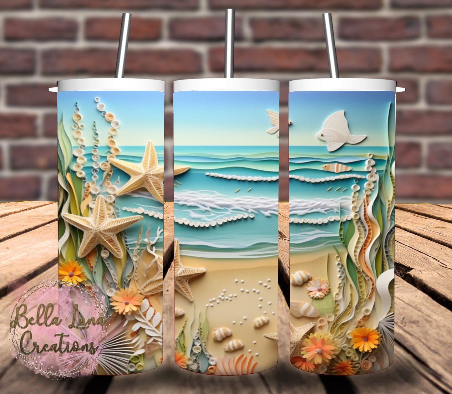 3D Beach Scene Tumbler Wrap