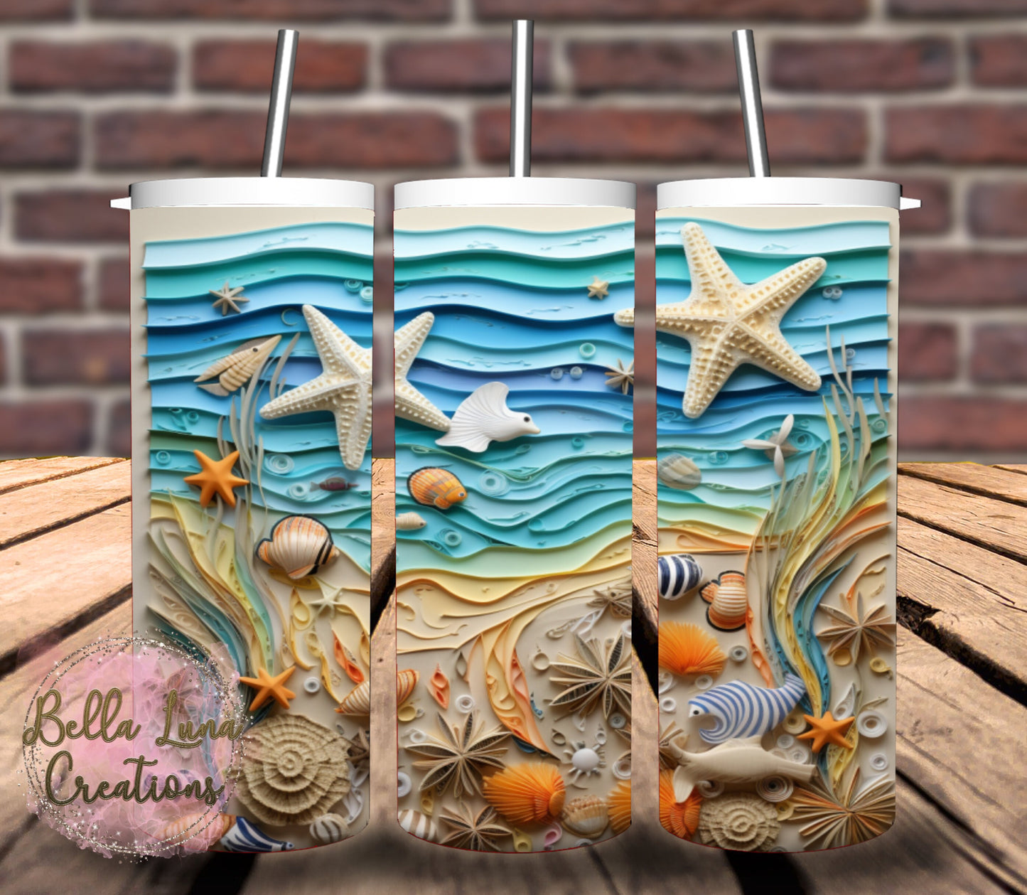 3D Beach Scene Tumbler Wrap