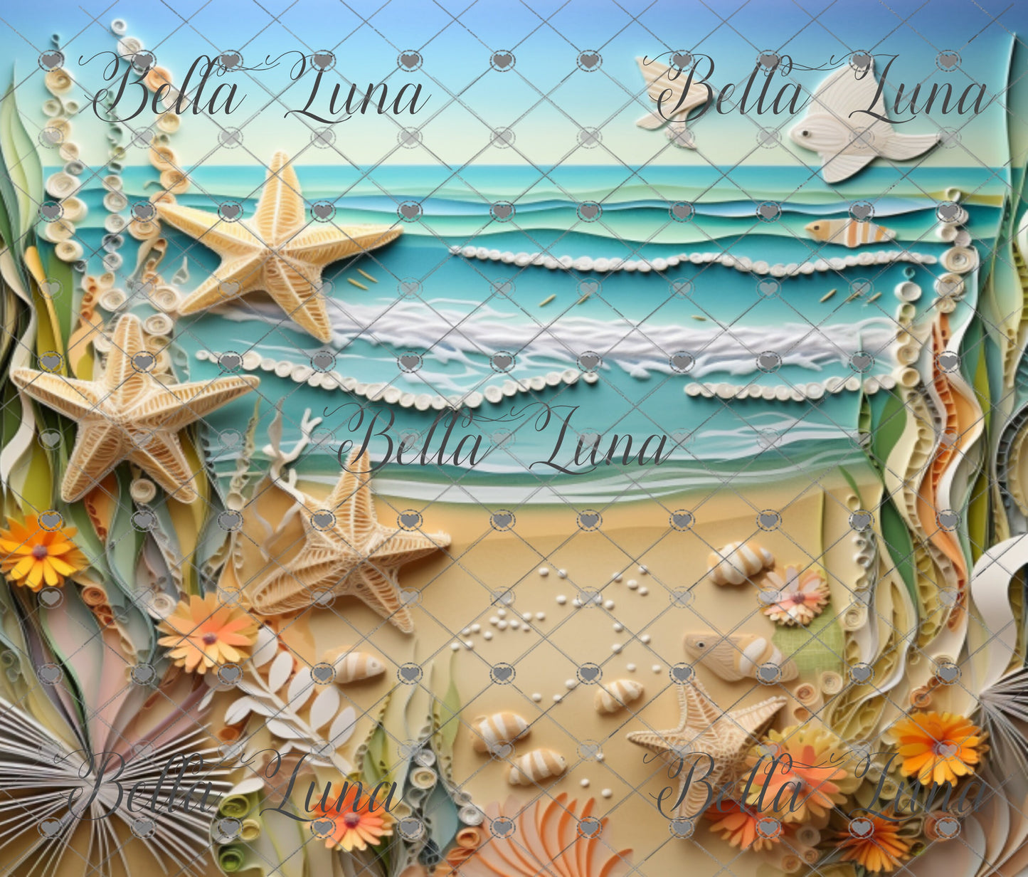 3D Beach Scene Tumbler Wrap