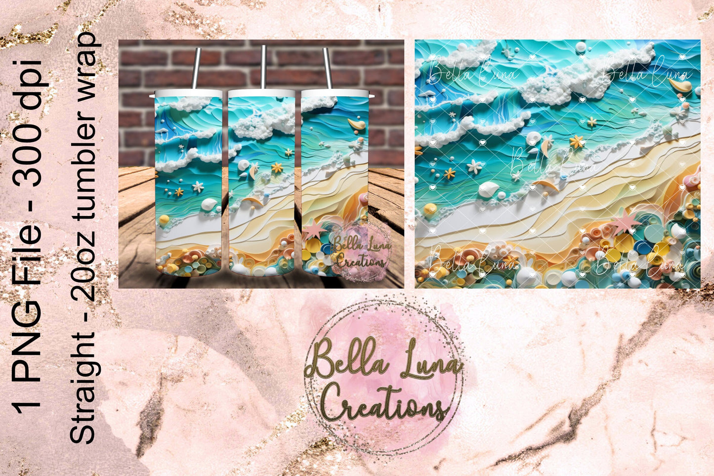 3D Beach Scene Tumbler Wrap