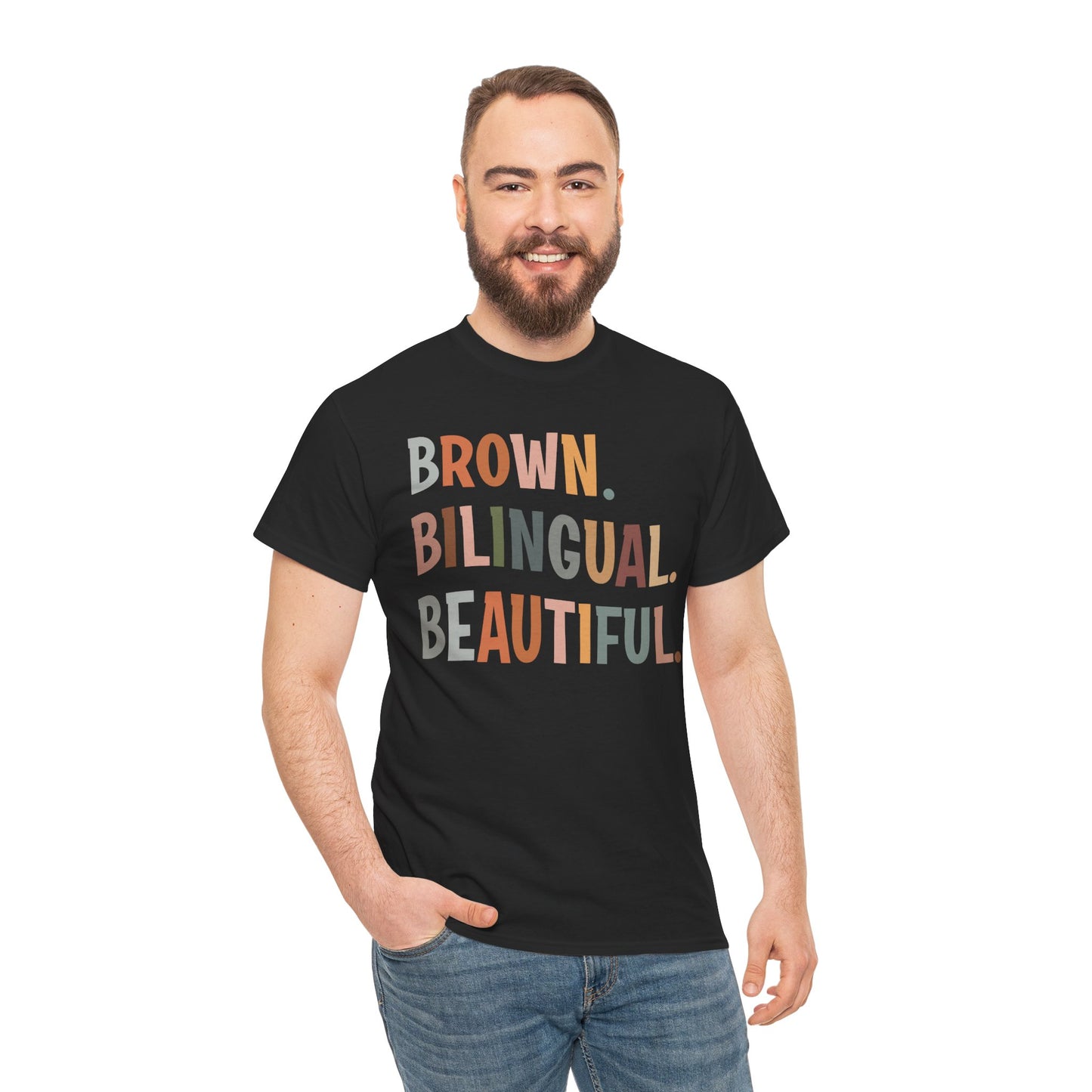 Unisex Heavy Cotton Tee - 'Brown. Bilingual. Beautiful.' Inspirational Shirt