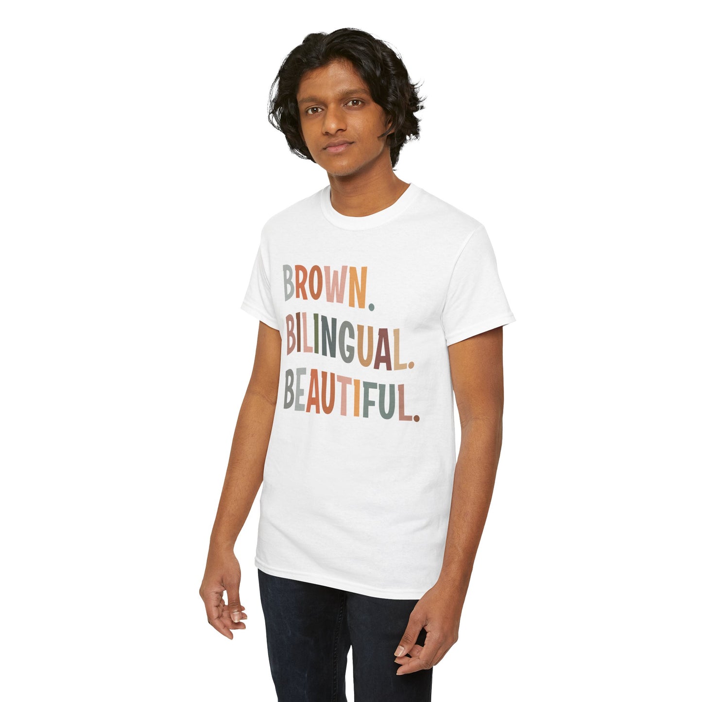 Unisex Heavy Cotton Tee - 'Brown. Bilingual. Beautiful.' Inspirational Shirt