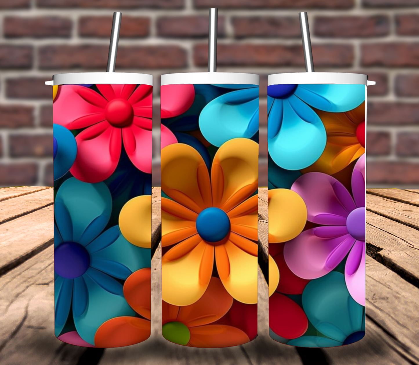 3D Colorful Flowers Tumbler Wrap for 20oz skinny tumbler - Bundle of 10 wraps