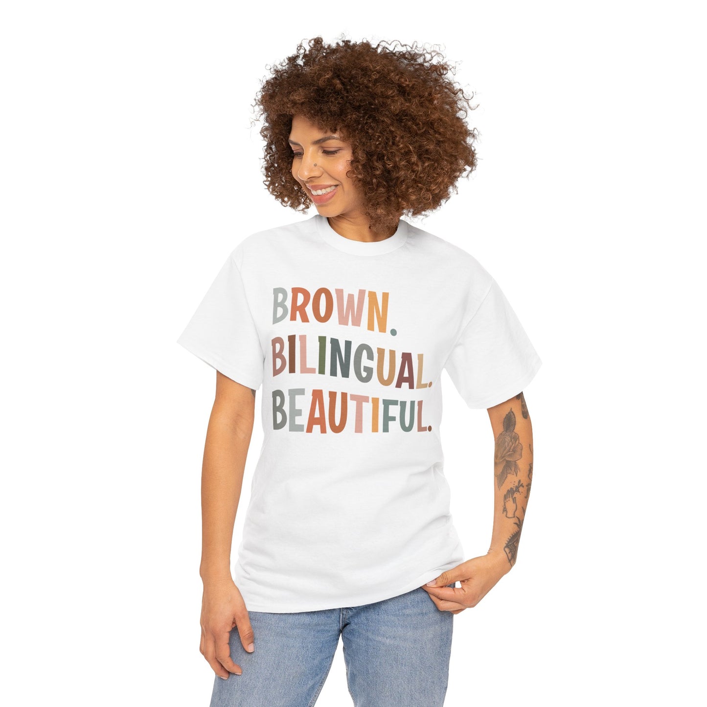 Unisex Heavy Cotton Tee - 'Brown. Bilingual. Beautiful.' Inspirational Shirt