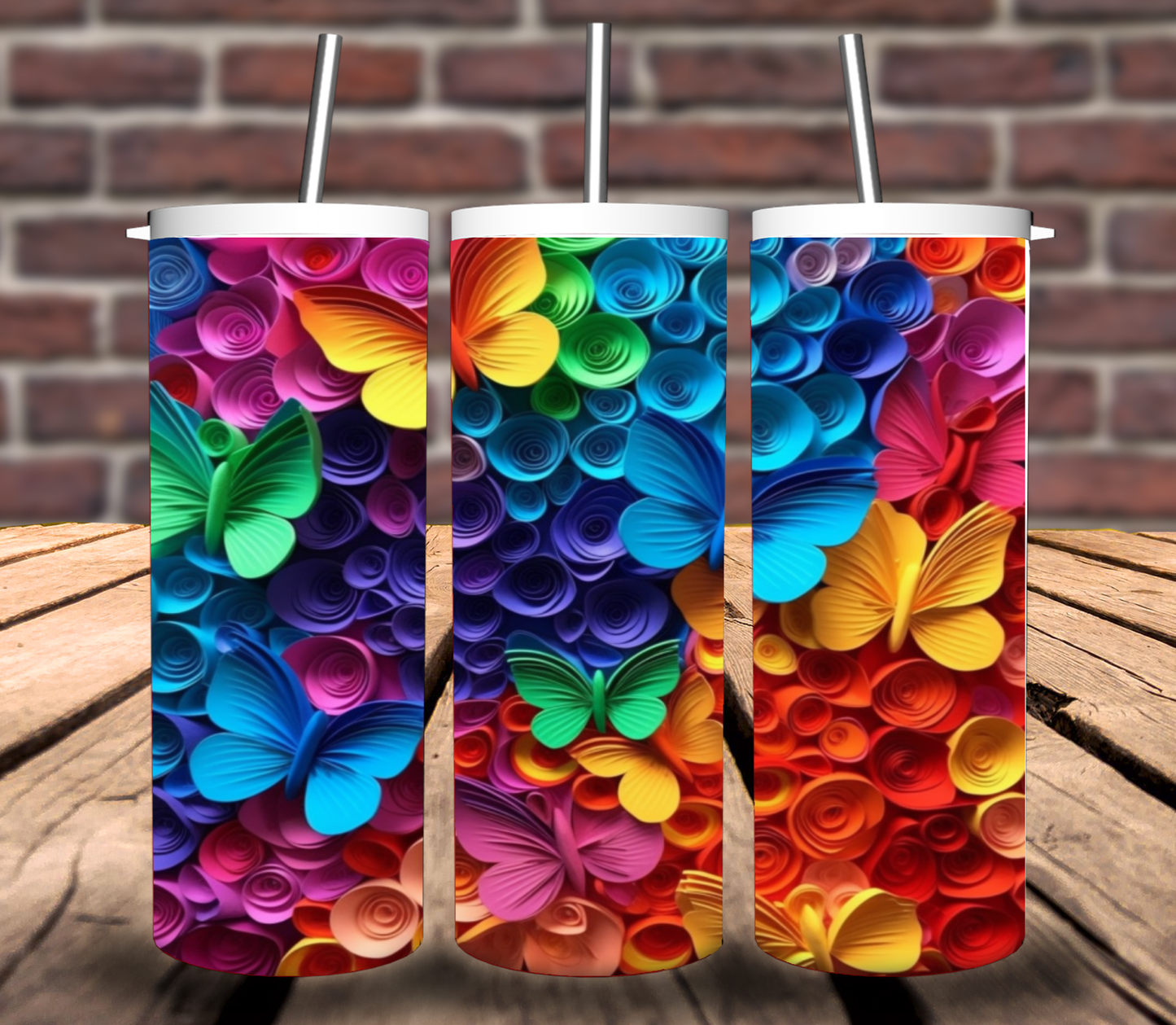3D Butterfly Tumbler Wrap for 20oz Straight Tumbler - Bundle of 5 images