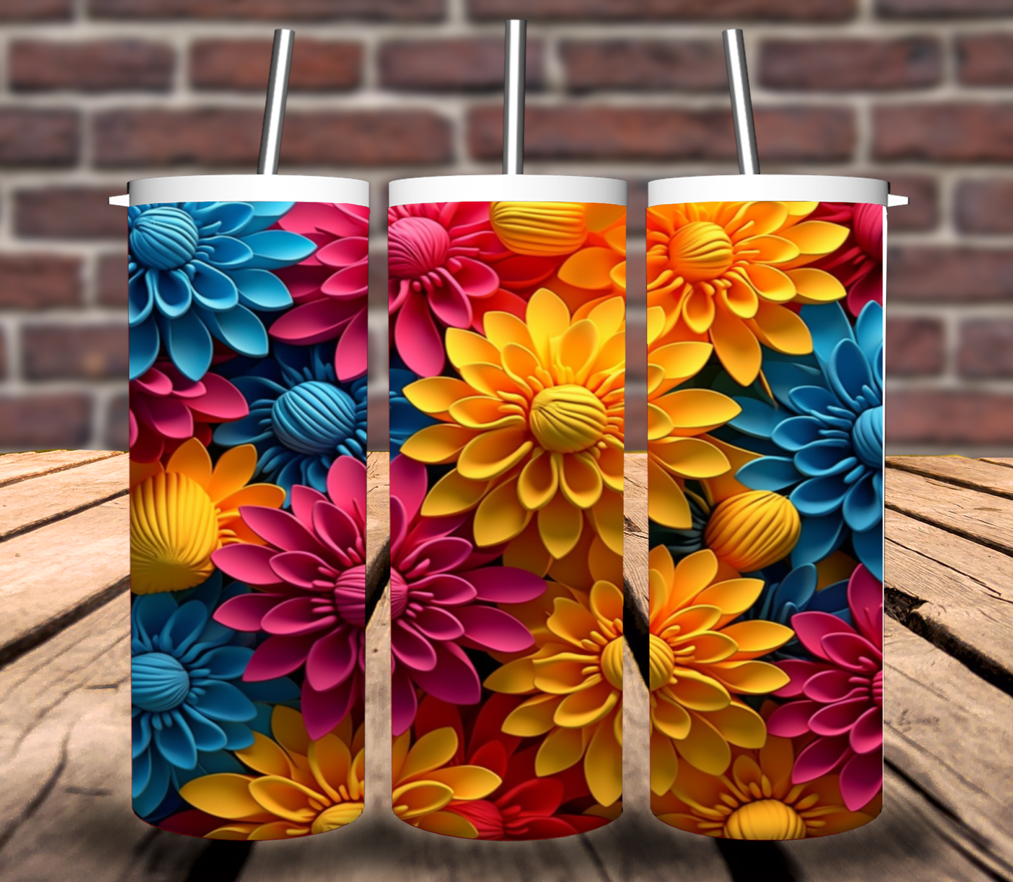 3D Colorful Flowers Tumbler Wrap for 20oz skinny tumbler - Bundle of 10 wraps