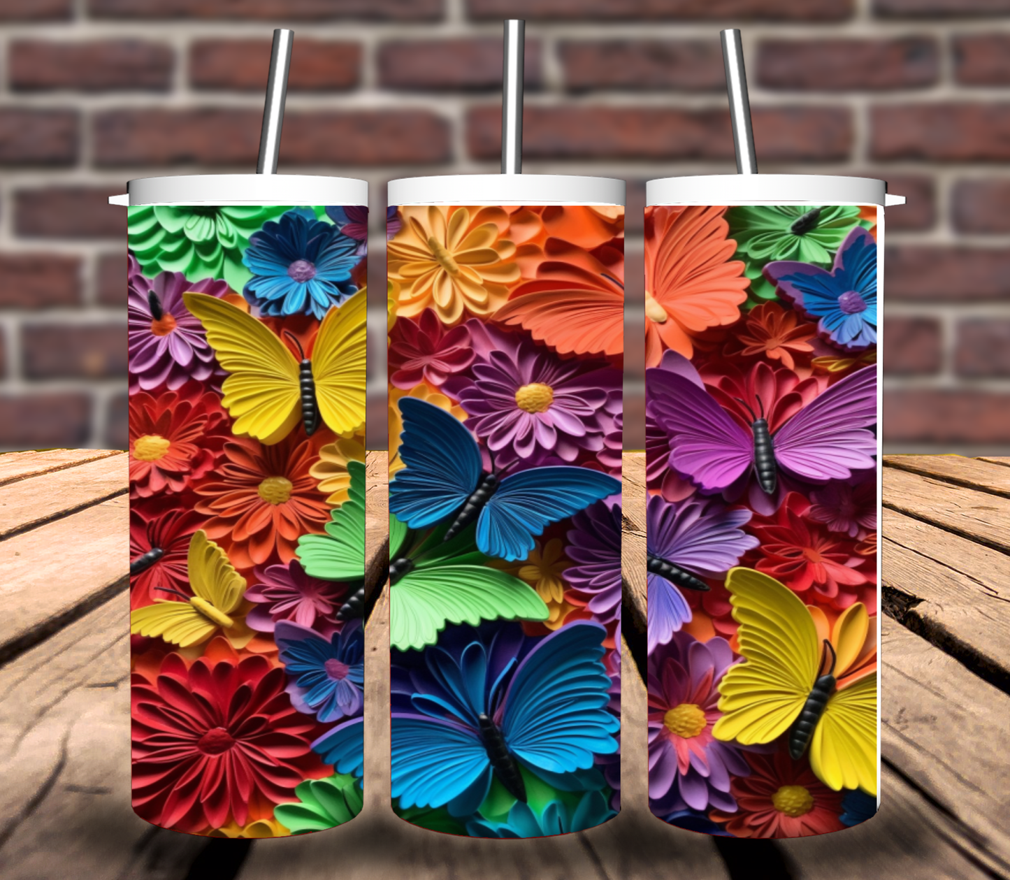 3D Butterfly Tumbler Wrap for 20oz Straight Tumbler - Bundle of 5 images