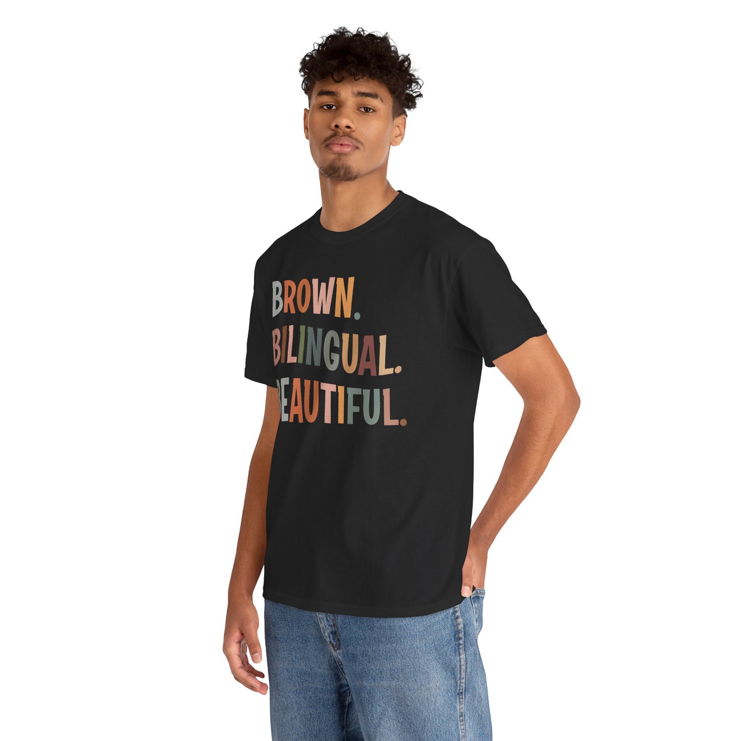 Unisex Heavy Cotton Tee - 'Brown. Bilingual. Beautiful.' Inspirational Shirt