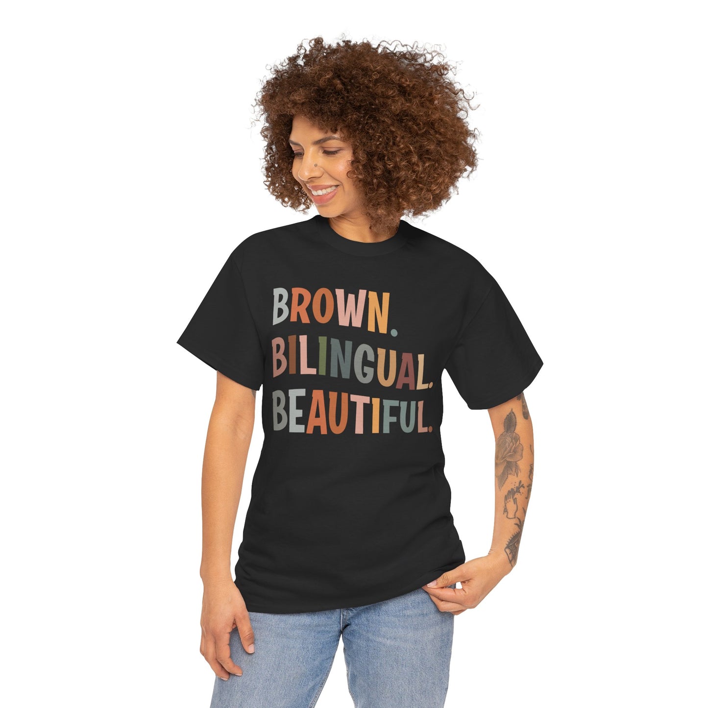 Unisex Heavy Cotton Tee - 'Brown. Bilingual. Beautiful.' Inspirational Shirt