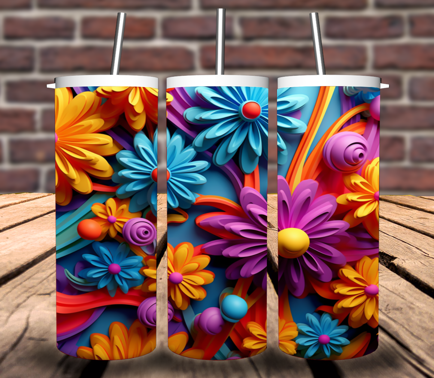 3D Colorful Flowers Tumbler Wrap for 20oz skinny tumbler - Bundle of 10 wraps