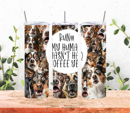 20 oz Tumbler Wrap Surprised Dogs - My Human hasn't had coffee yet.