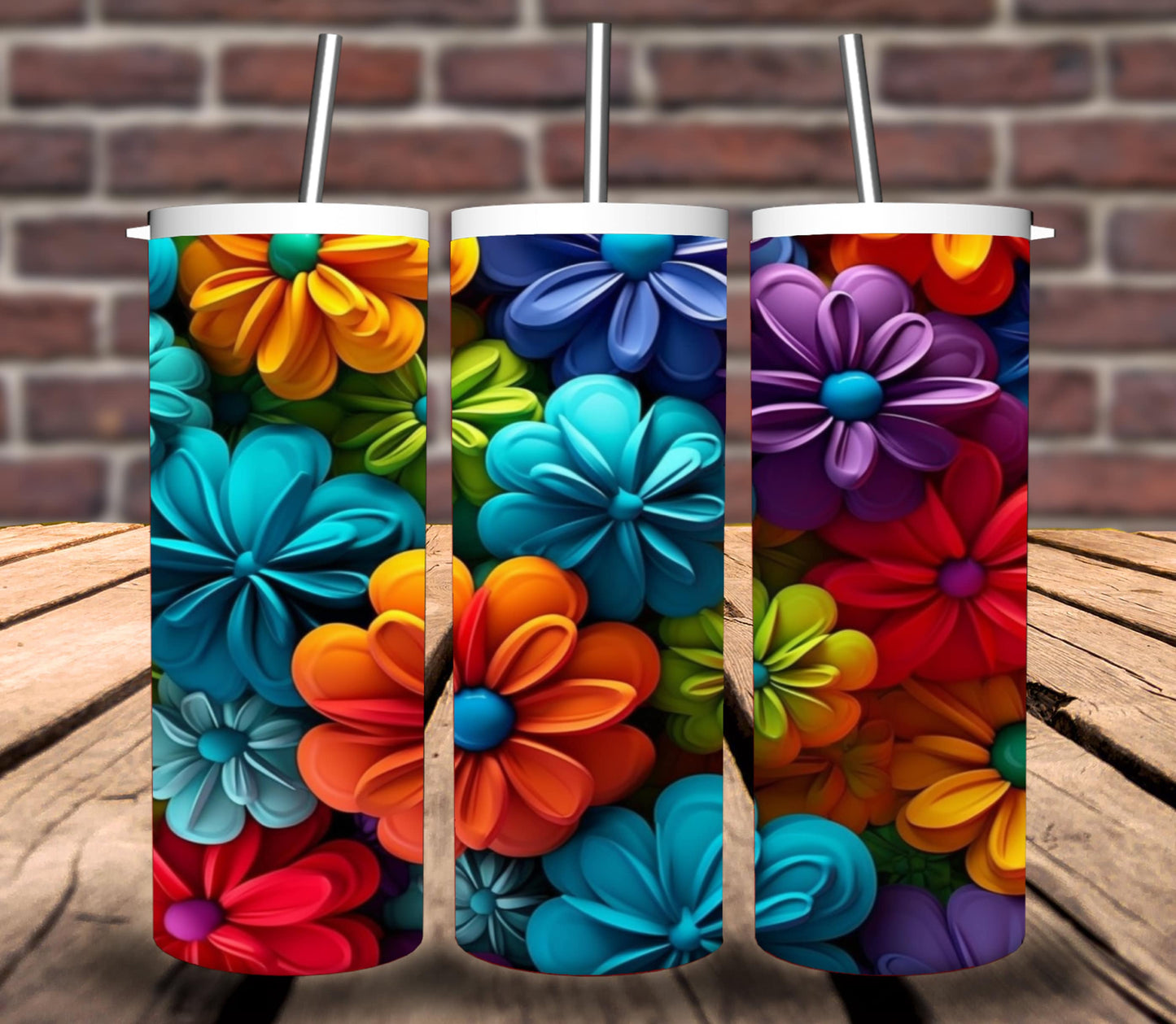 3D Colorful Flowers Tumbler Wrap for 20oz skinny tumbler - Bundle of 10 wraps