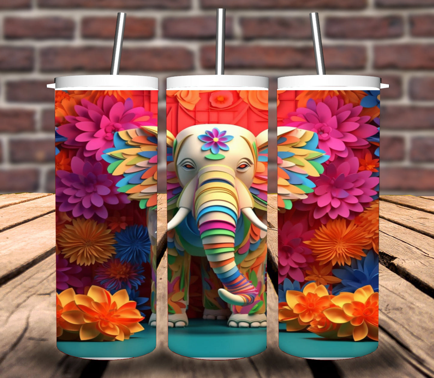 3D Colorful Elephant Tumbler Wrap for 20oz Skinny Tumbler