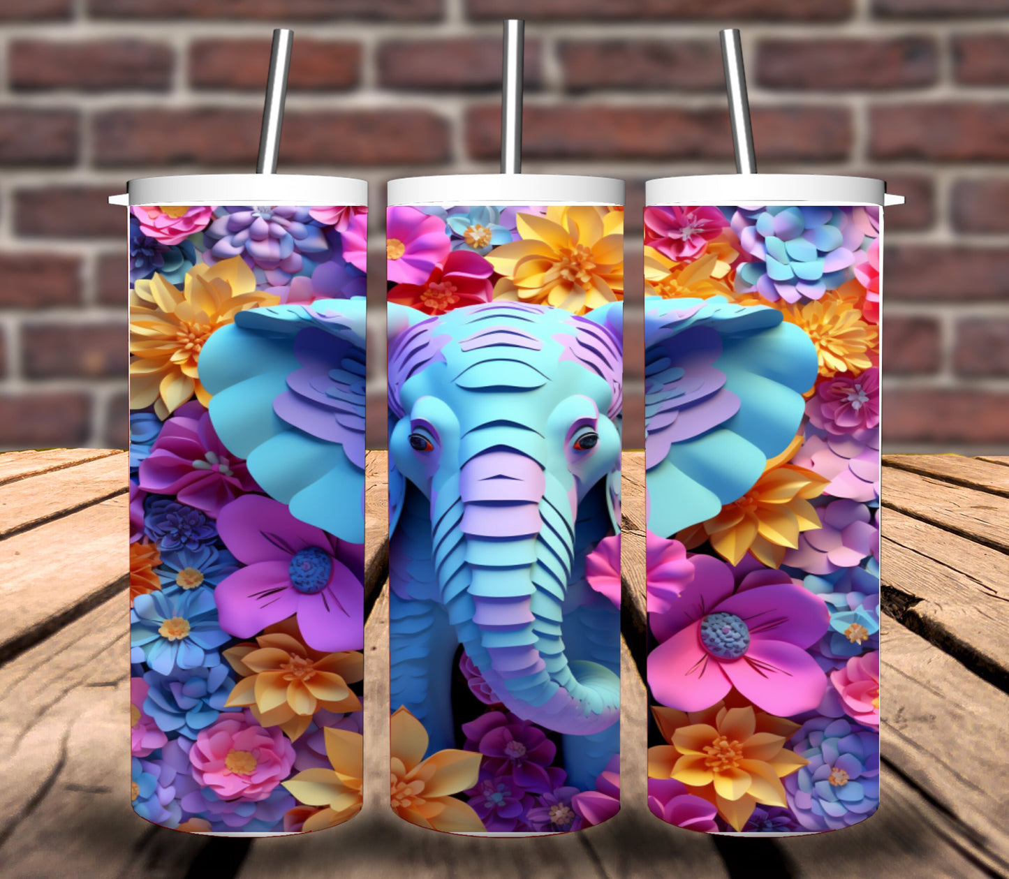 3D Colorful Elephant Tumbler Wrap for 20oz Skinny Tumbler